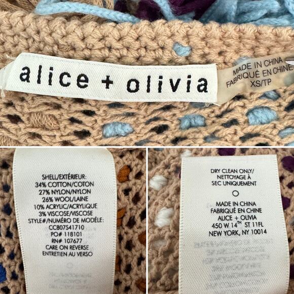 Alice + Olivia Fawn Multicolor Fringe Jacket rainbow yarn crochet size XS - Picture 8 of 12